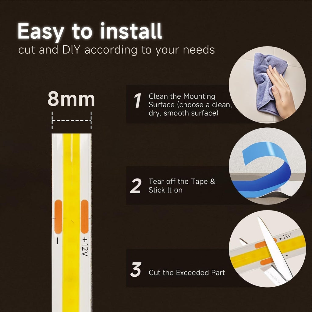 12V COB LED Strip Light Warm White 5M