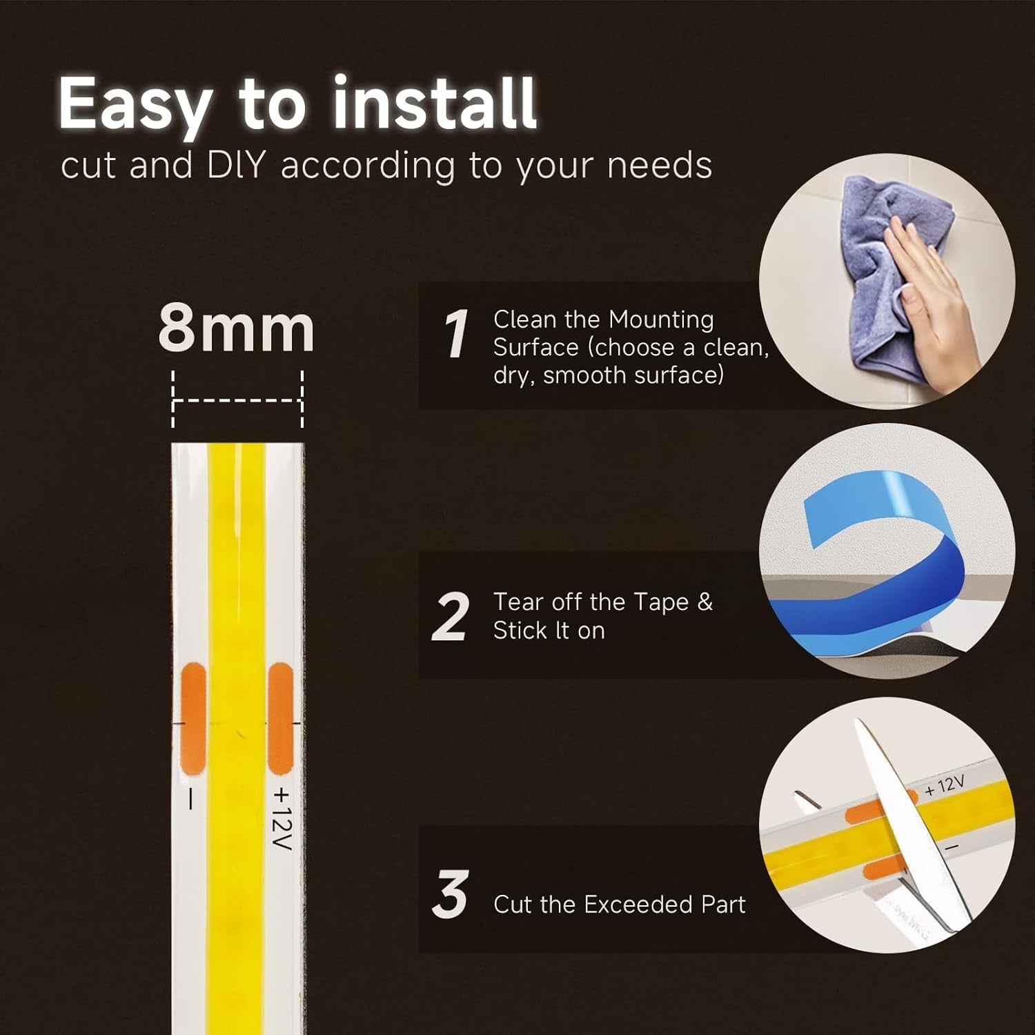 12V COB LED Strip Light Warm White 5M