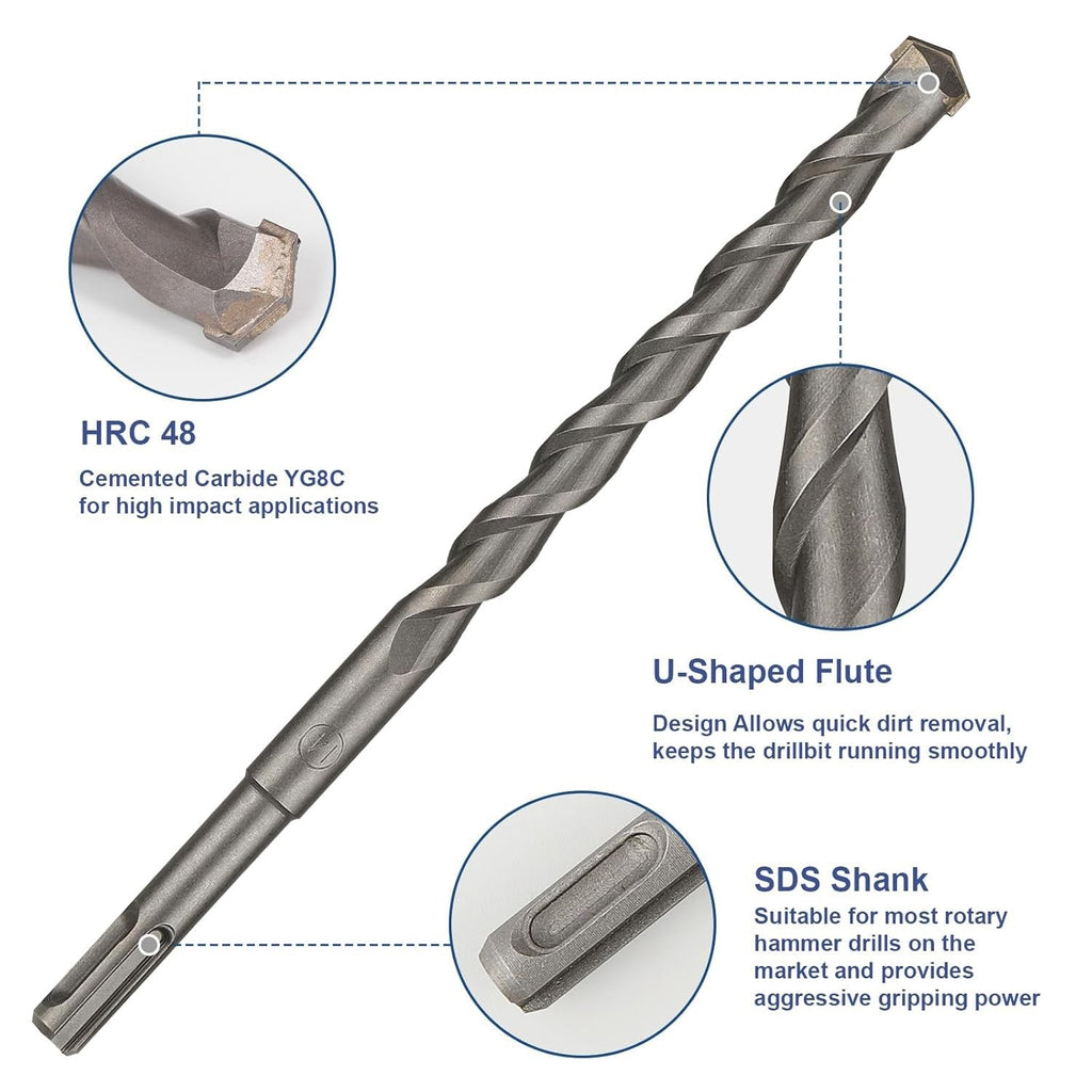 Rotary Hammer Drill Bits Set & Chisels Concrete Masonry Hole Tool 17pcs