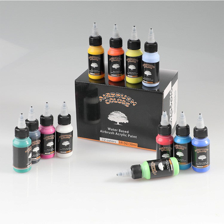 12 Colors Airbrush Paint Set Water Based 30Ml Acrylic Paint Modle Spary Paint