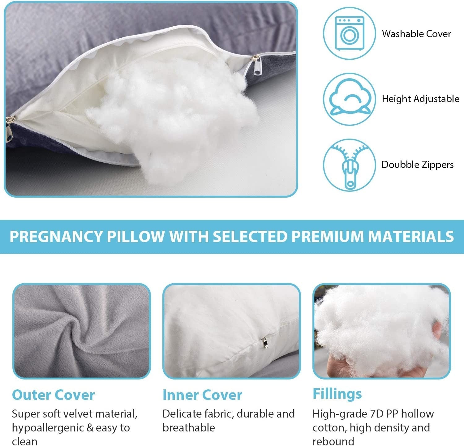 Comfortable U Shaped Pregnancy Pillow with Velvet Cover Full Body Support