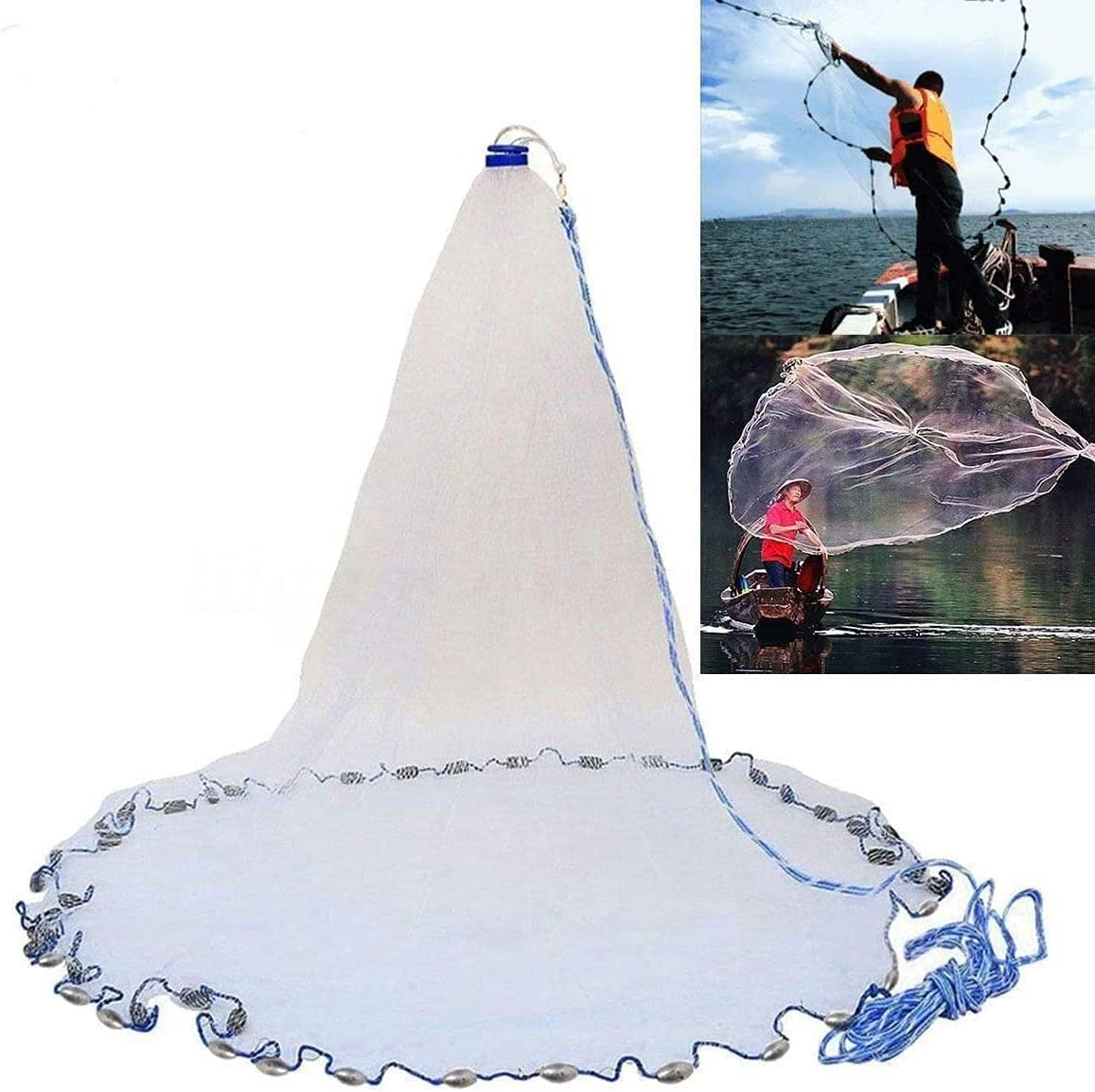 Fishing Net Quick Throw Mono Nylon Mesh Drawstring Chain Bottom Spread
