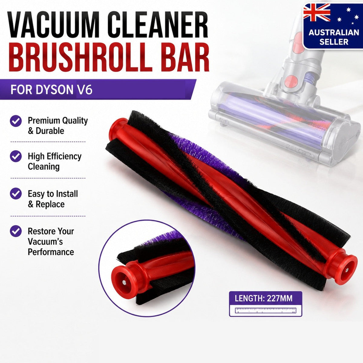227mm Replacement DYSON Vacuum Cleaner Brushroll Bar For V6