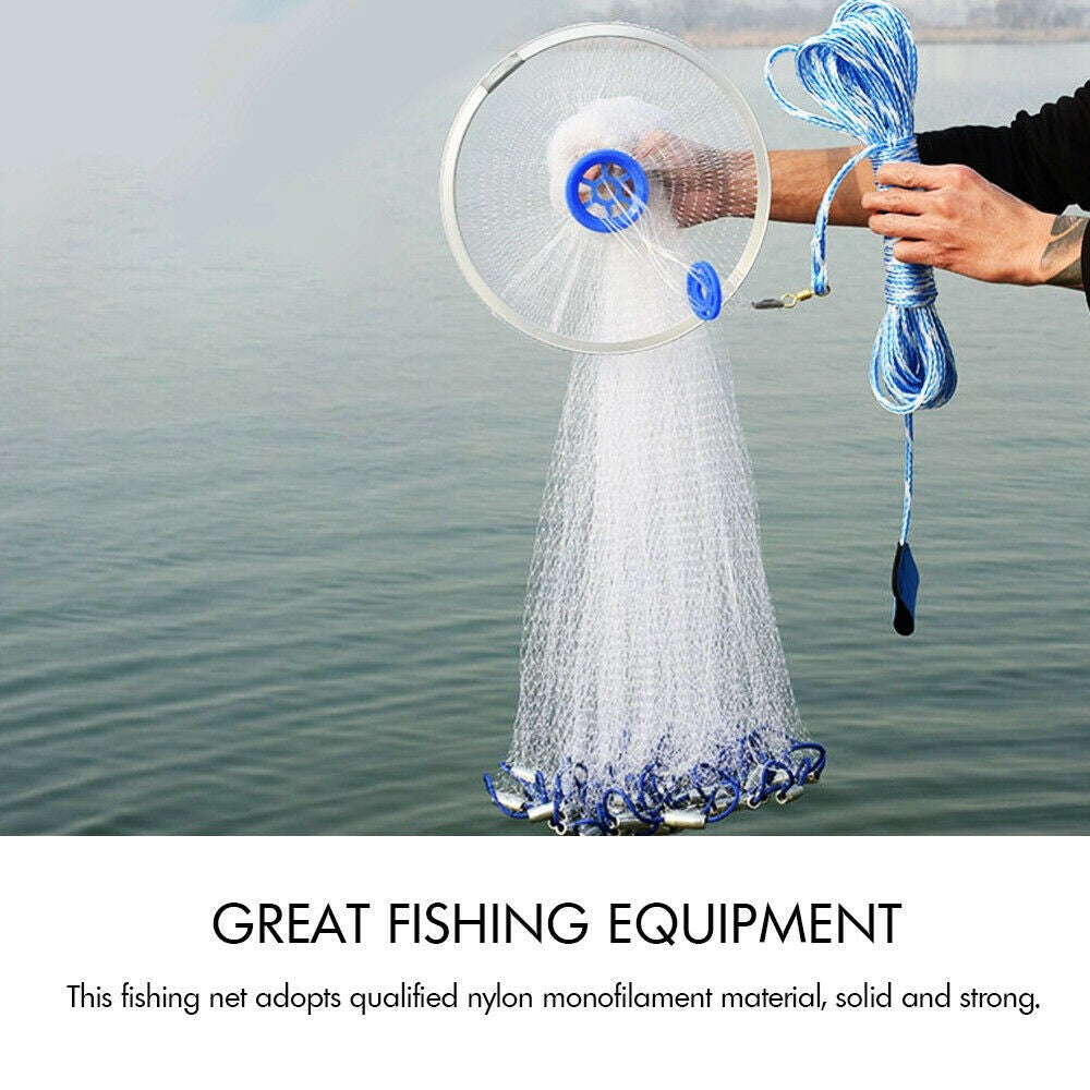 Fishing Net Quick Throw Mono Nylon Mesh Drawstring Chain Bottom Spread