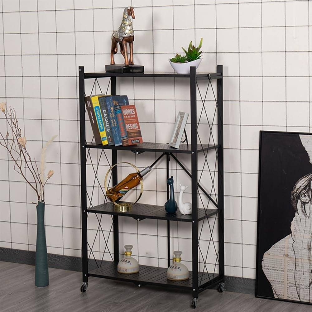 4 Tier Storage Shelf Wheel Rack Foldable Organizer