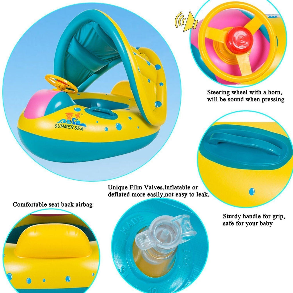 Baby Float Seat Boat Inflatable Ring Adjustable Sunshade Swim Pool Water Toys