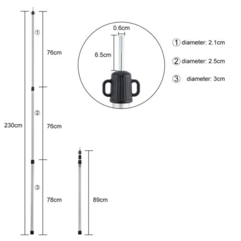 2PCS Kit Aluminum Camping Tarp Poles Telescoping Tent Pole Adjustable 90cm-230cm