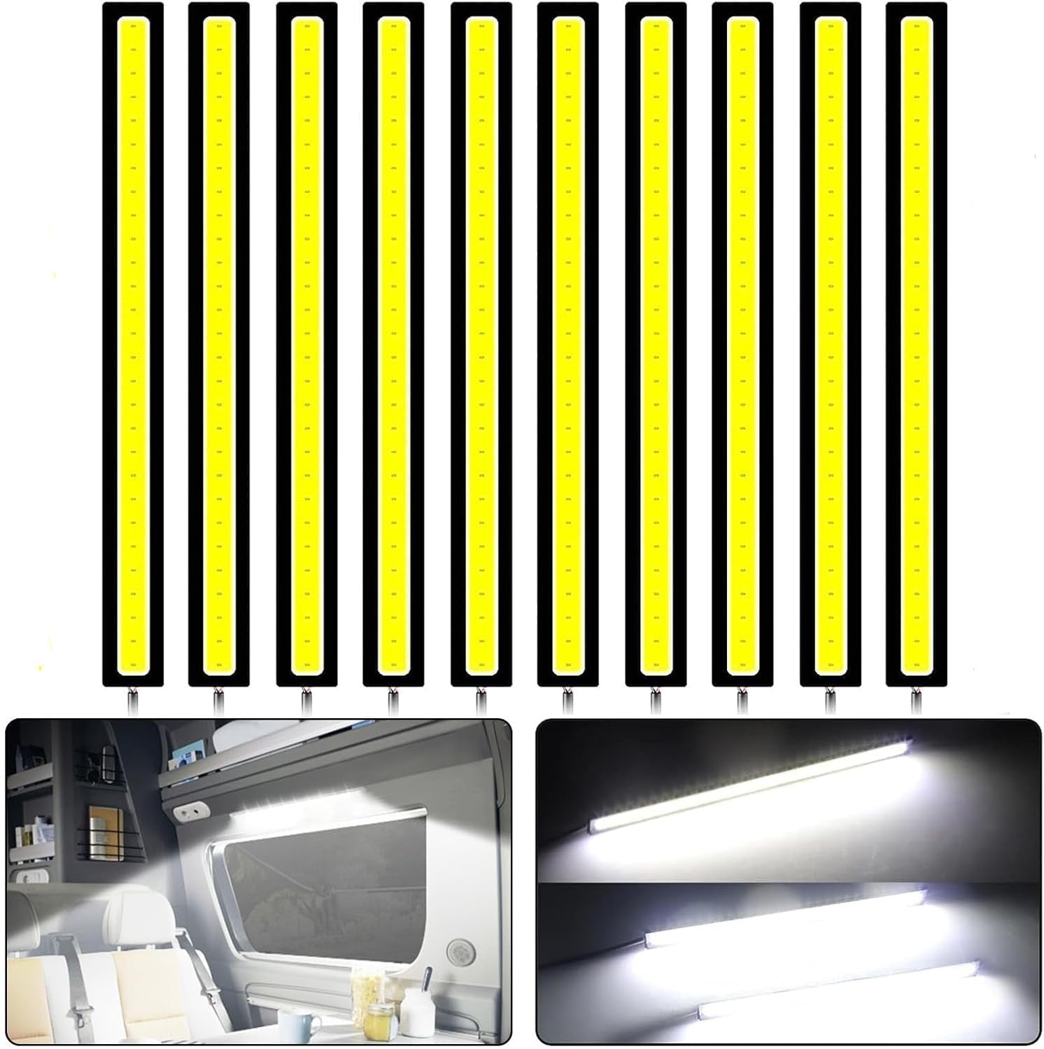 10X 12V White DRL LED Strip Lights Bars Camping Caravan Boat Car COB