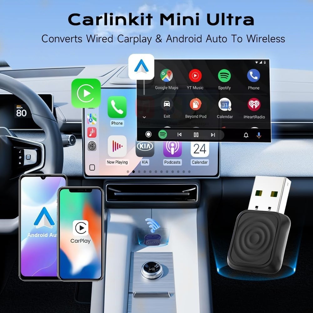 CarlinKit Mini Wireless CarPlay Android Auto Adapter Plug & Play WiFi BT
