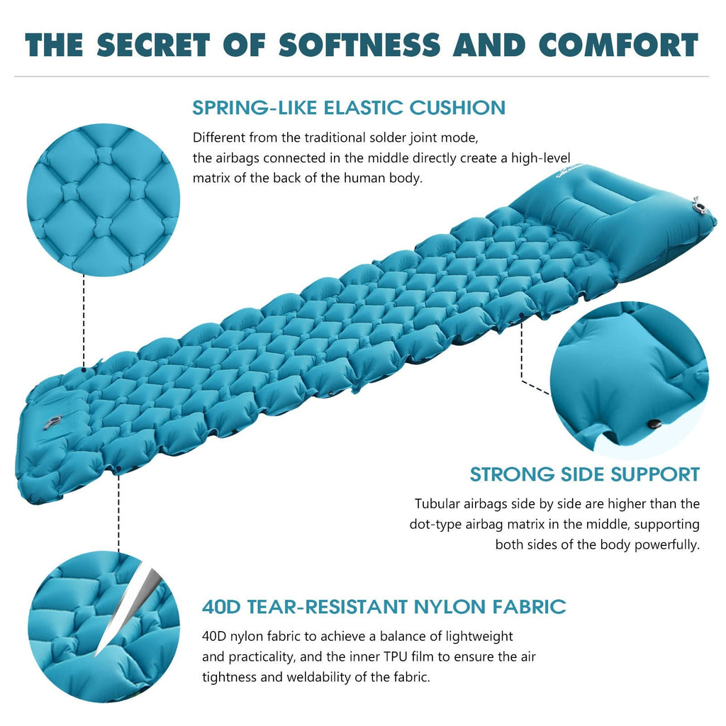 Self Inflating Mattress Camping Air Bed Sleeping Pad Double Pillow Bag