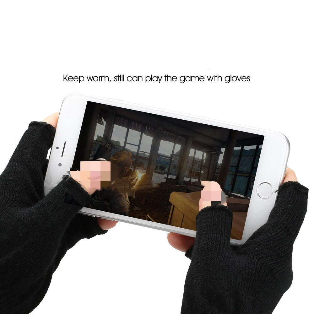 Black Fingerless Gloves Knitted Winter Warm Half Open Finger Soft Mittens Unisex