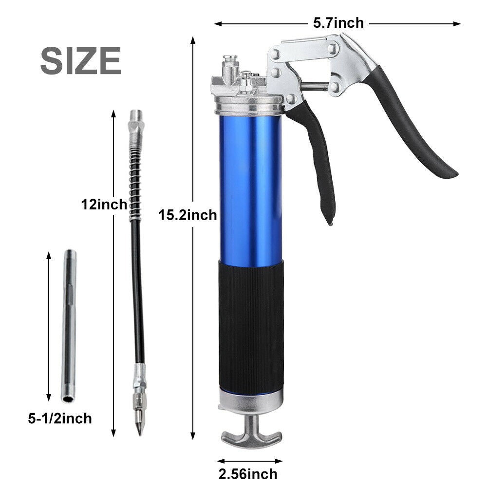 Blue Grease Gun Pistol Grip Dual Flow Pressure 6000psi Industrial Quality Tool