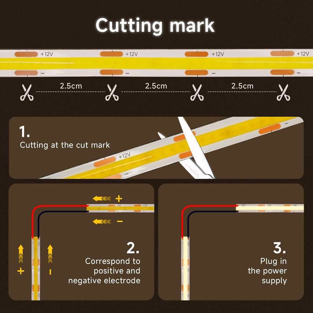 12V COB LED Strip Light Warm White Tape Light 10M