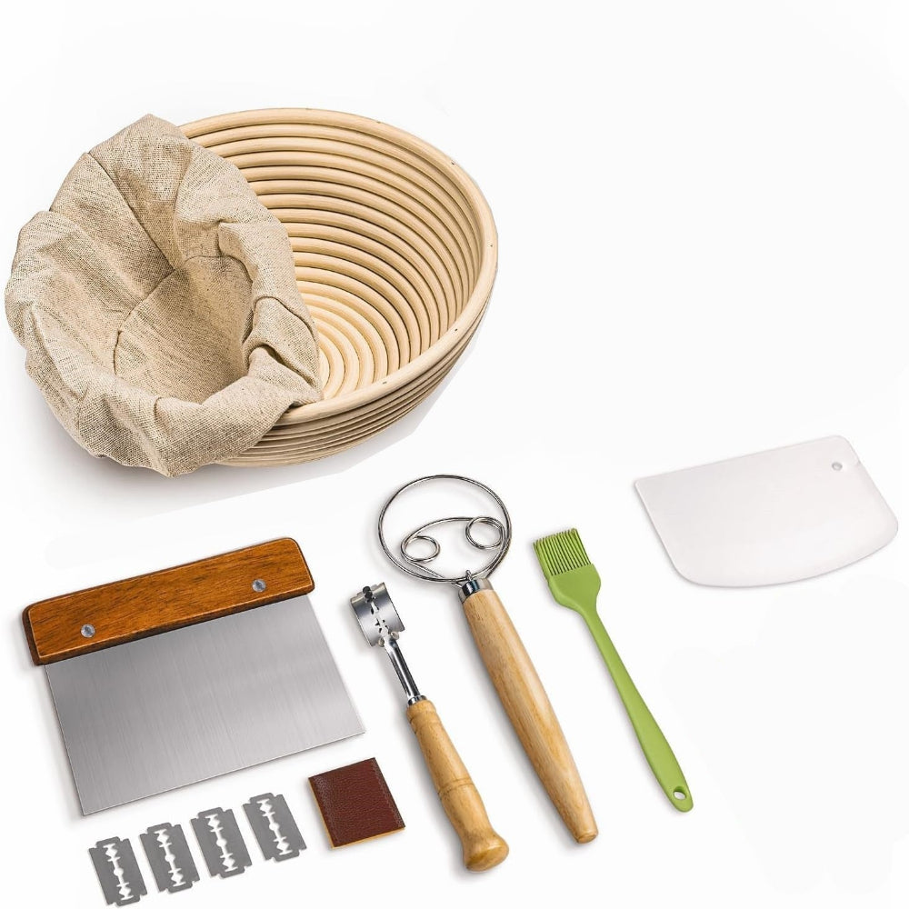 10 Inch Round Bread Banneton Proofing Basket Set