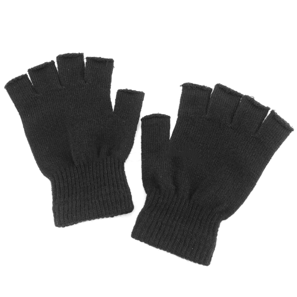 Black Fingerless Gloves Knitted Winter Warm Half Open Finger Soft Mittens Unisex