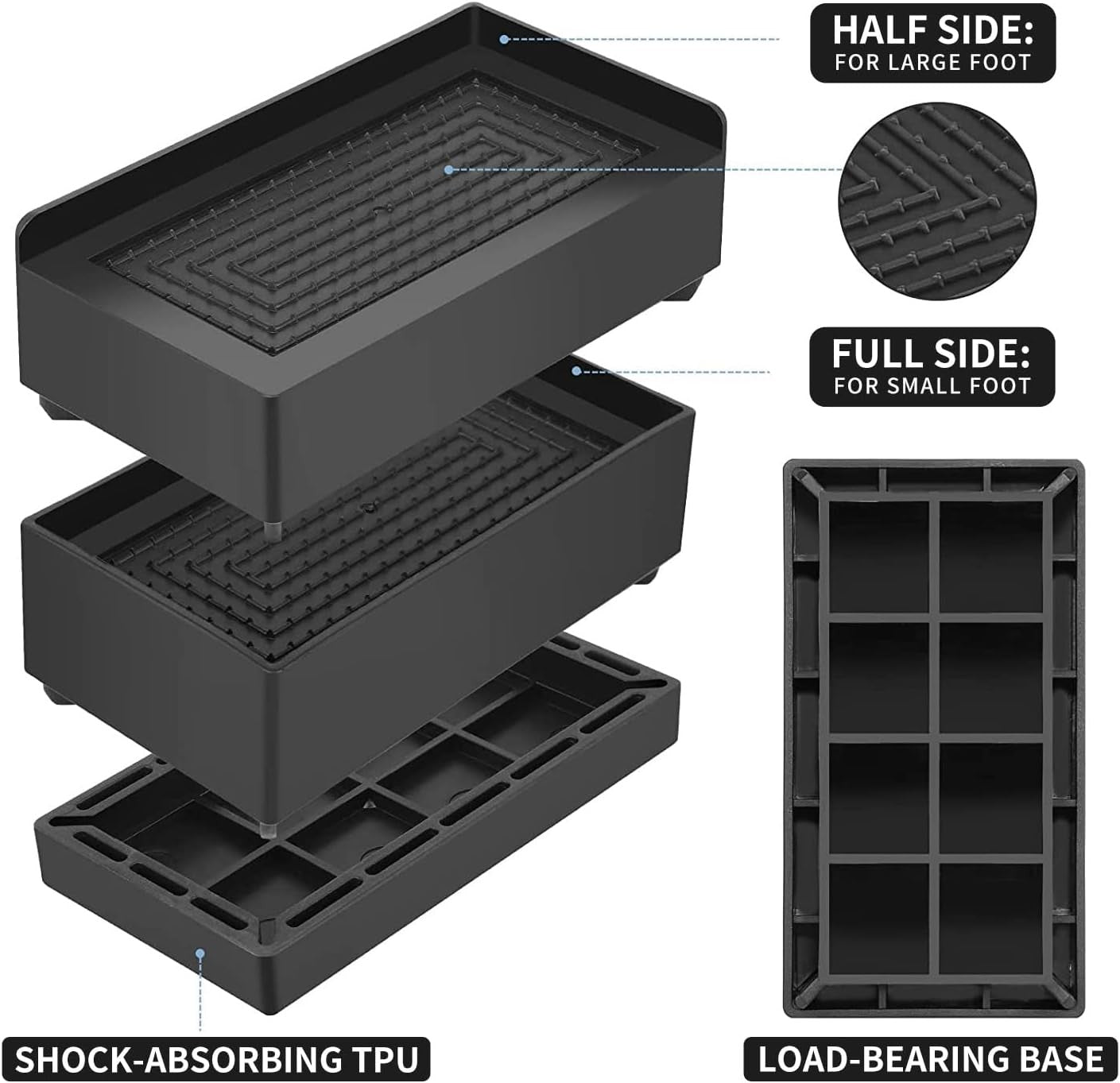 4x Heavy Duty Heavy Duty Furniture Risers Bed Risers 11cm