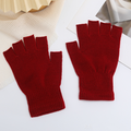 Red Fingerless Gloves Knitted Winter Warm Half Open Finger Soft Mittens Unisex