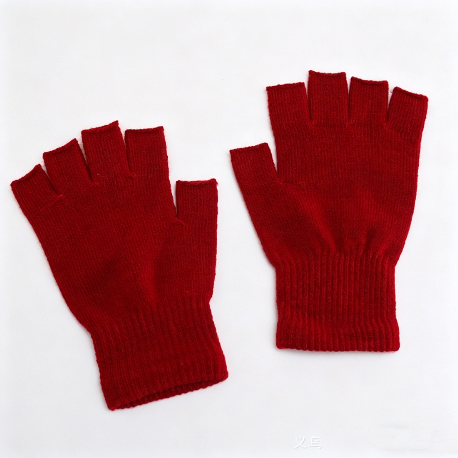 Red Fingerless Gloves Knitted Winter Warm Half Open Finger Soft Mittens Unisex