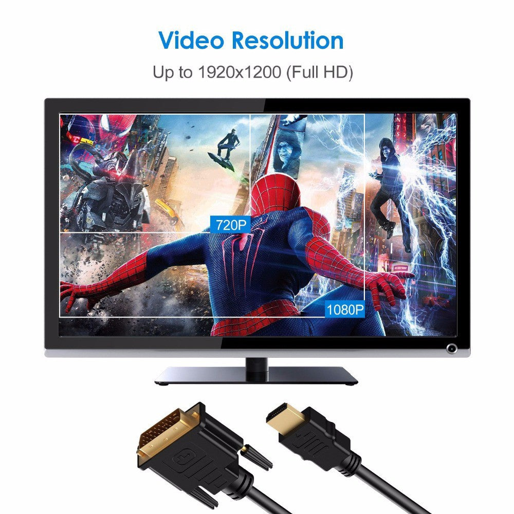 HDMI to DVI Adapter Cable, 1080P, Gold-Plated 1.8M