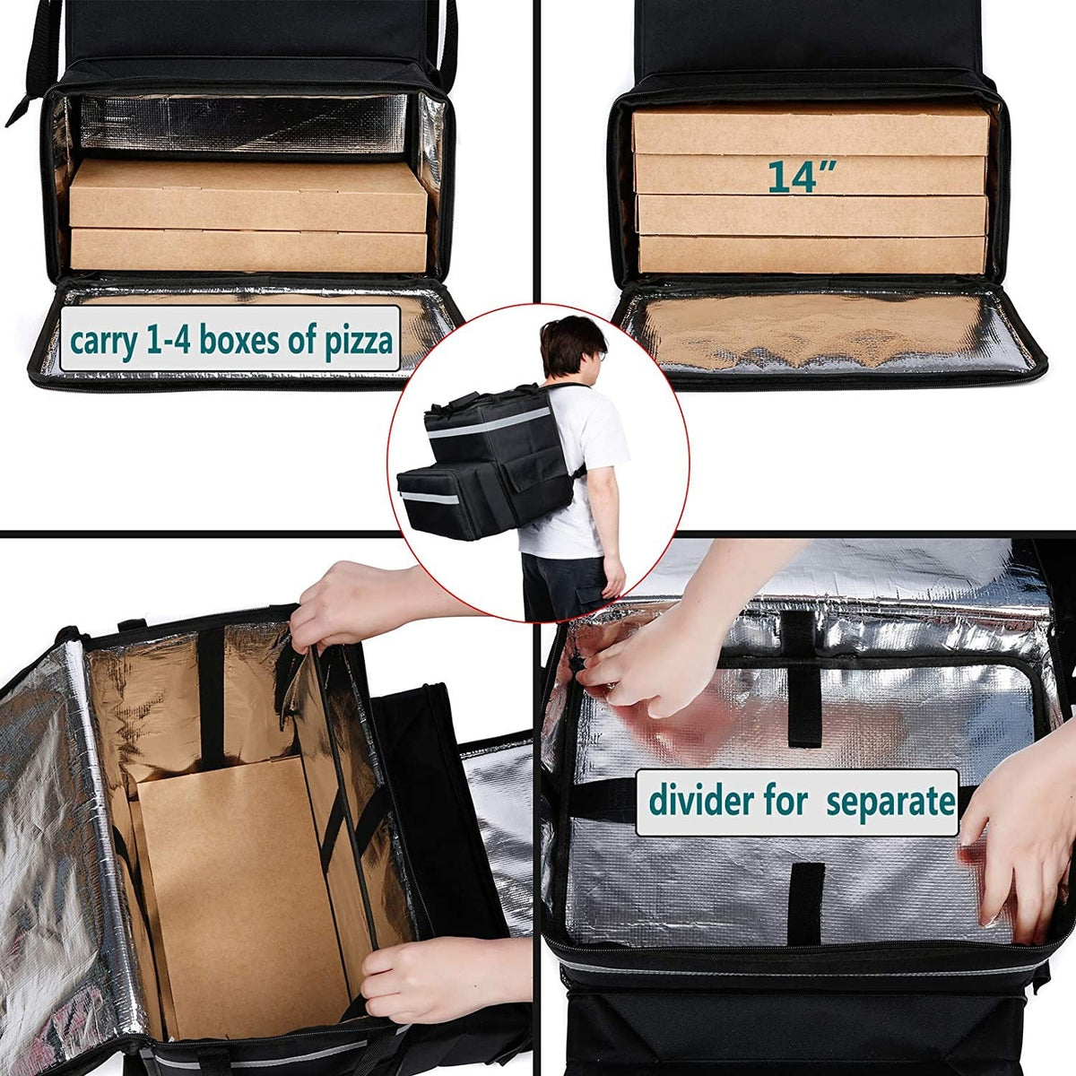 Food Delivery Backpack, Large Expandable Insulated Hot Pizza Bags