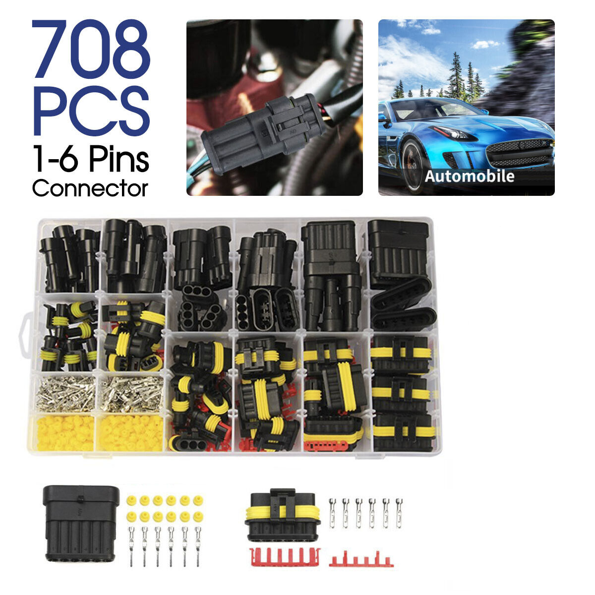 708Pcs Super seal Car Electrical Waterproof Connector Kit 1 2 3 4 5 6 Pin