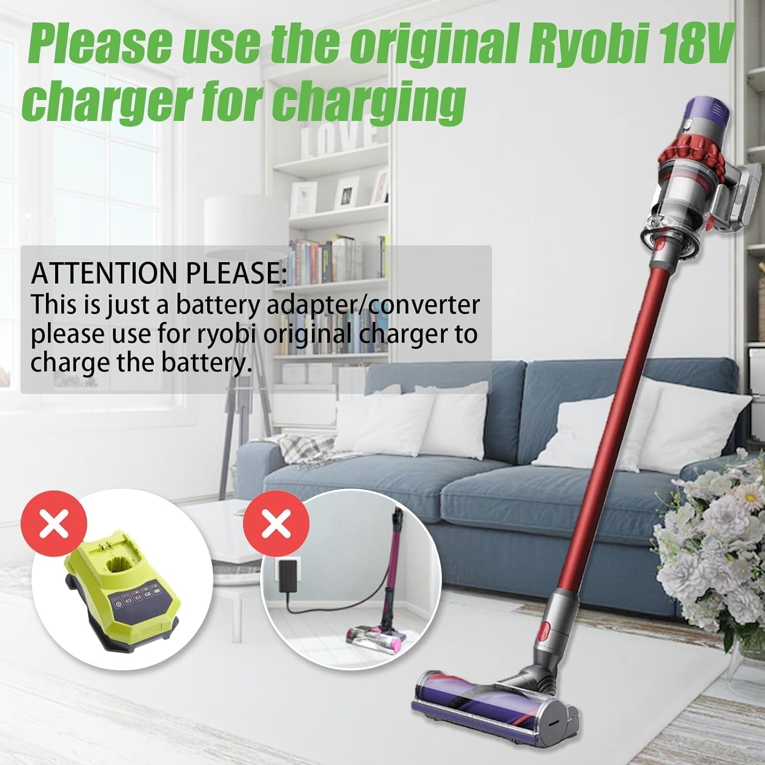 For Ryobi 18V Battery to Dyson V10 Animal Absolute Battery Adapter Converter