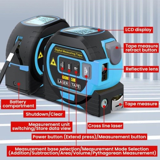 60m Digital Measure Tape Laser Distance Meter Measuring Tool Range Finder