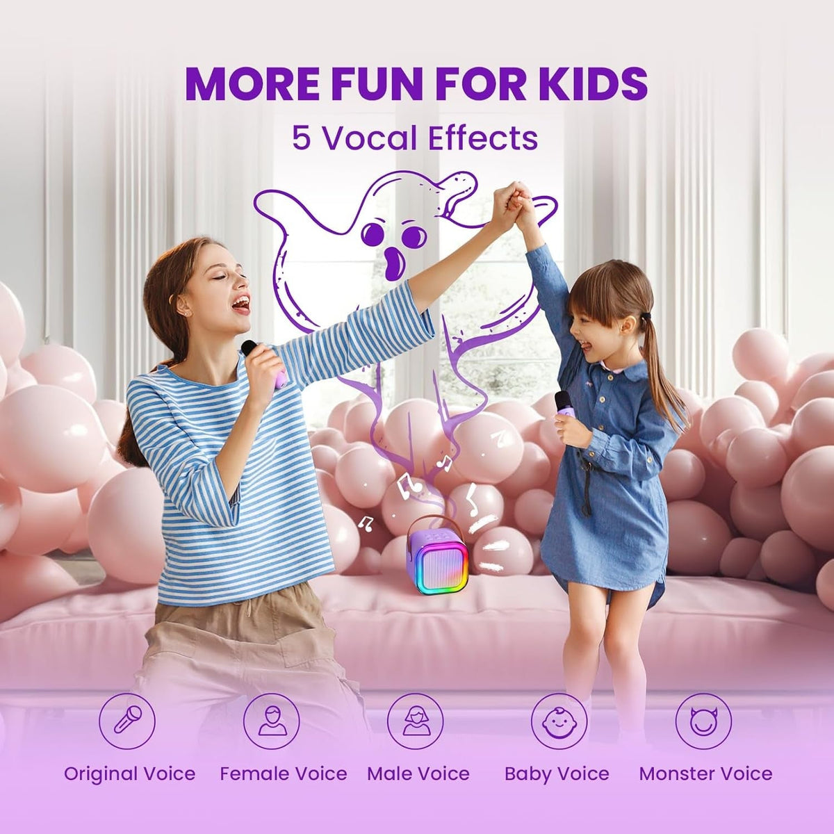 Bluetooth Mini Karaoke Microphone Singing Speaker with 2 Wireless Mic