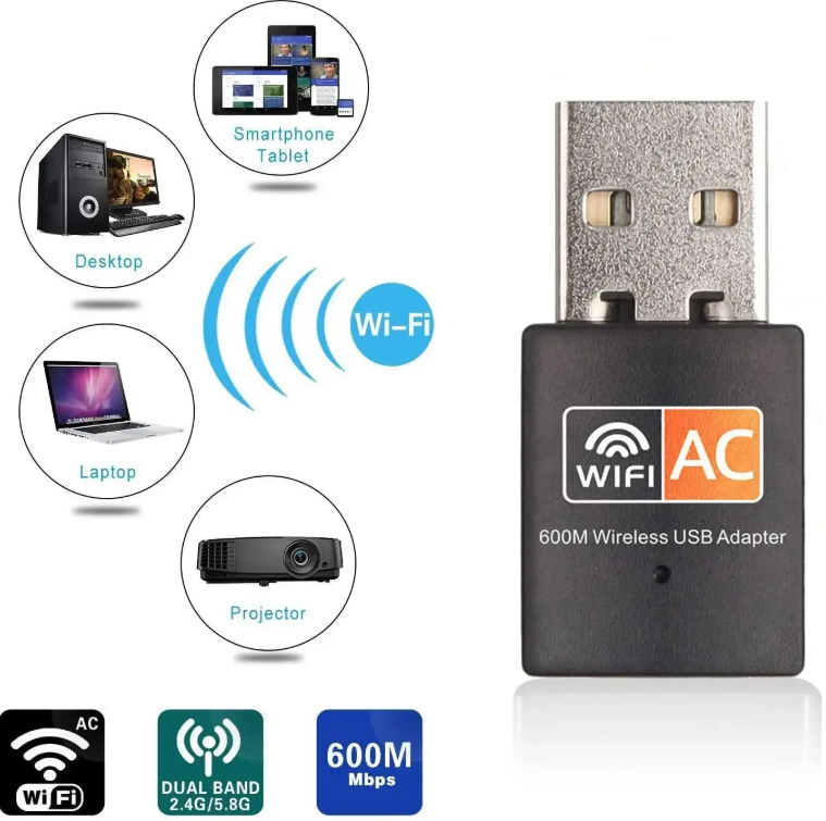 Dual Band 600Mbps USB WiFi Wireless Dongle Lan Network Adapter 2.4GHz 5GHz