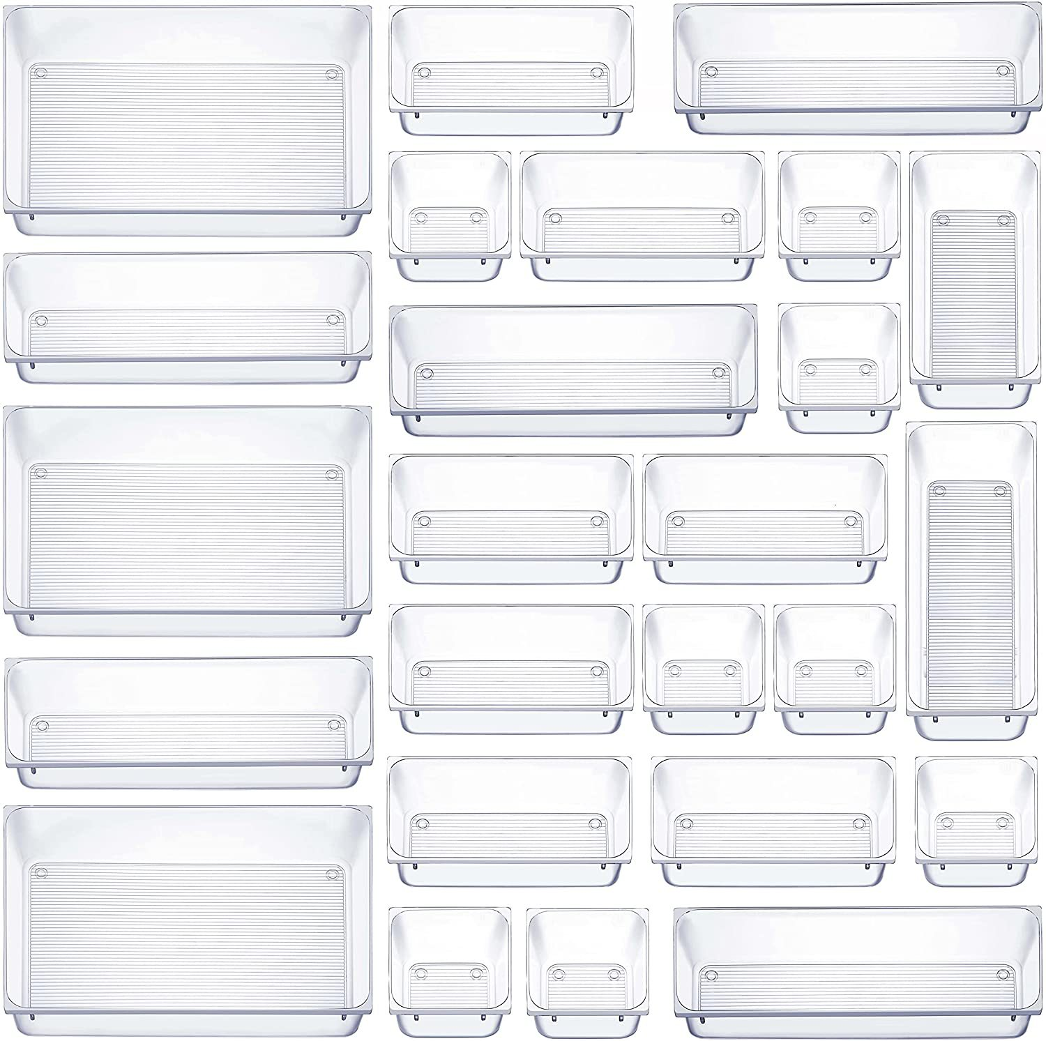25PCS Clear Plastic Drawer Organizers Set Storage Bins for Makeup,Jewelries