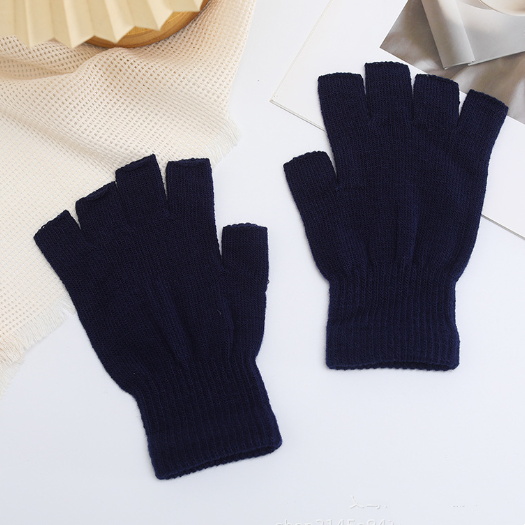 Black Fingerless Gloves Knitted Winter Warm Half Open Finger Soft Mittens Unisex