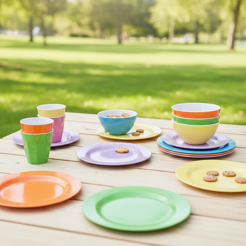 Henni & Friends 24PCS Melamine Plates Cups Bowls Set Kids Children