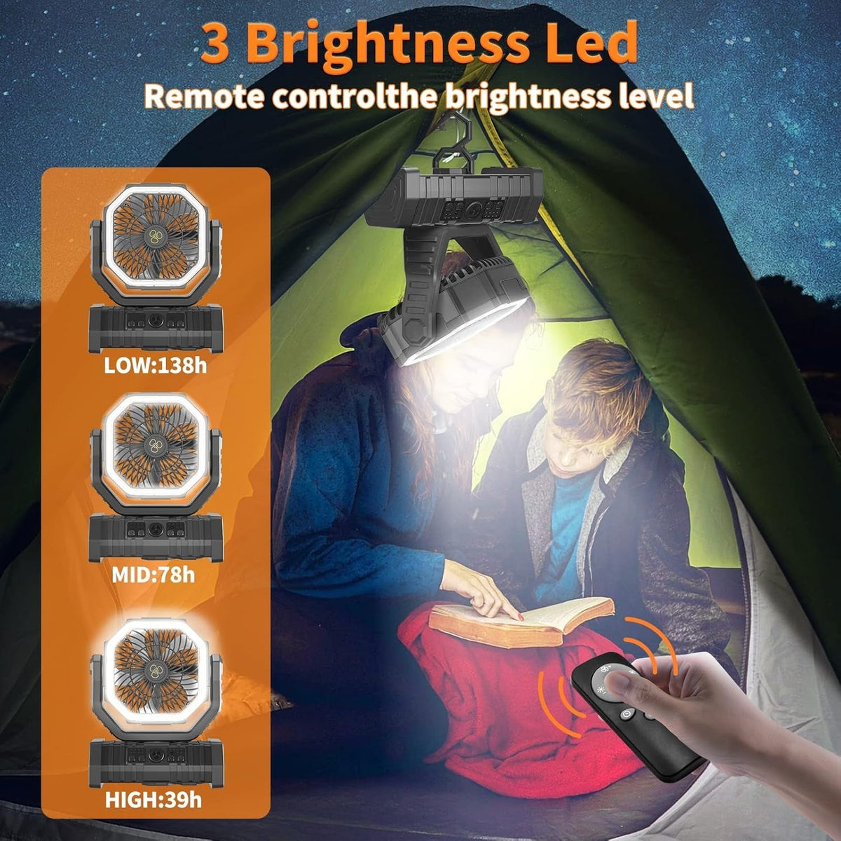 Camping Fan 20000mAh Battery Powered Fan Rechargeable with LED Lantern Portable