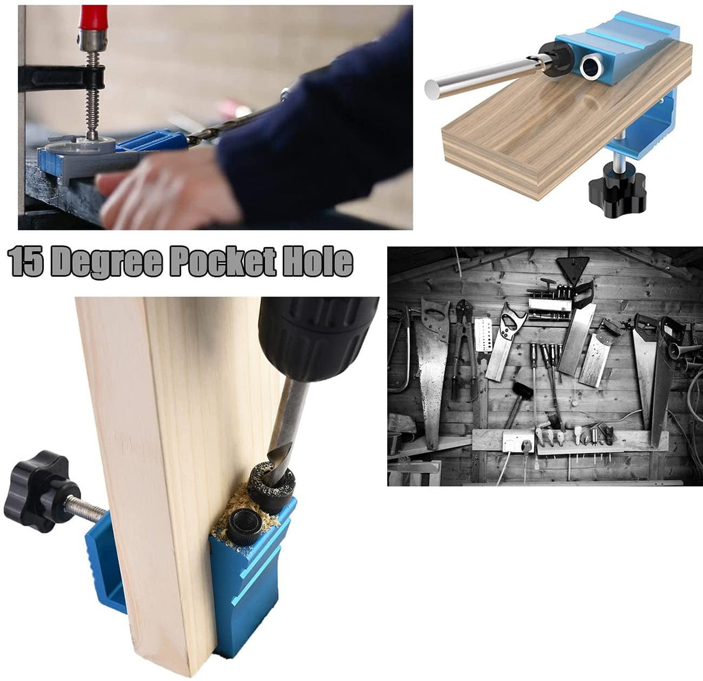 78PCS Pocket Hole Jig 15 Degree Aluminum Woodworking Drill Guide Kit AU