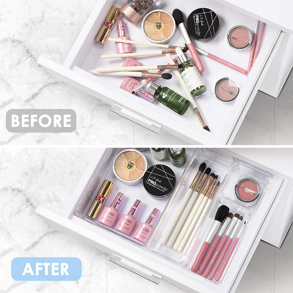25PCS Clear Plastic Drawer Organizers Set Storage Bins for Makeup,Jewelries