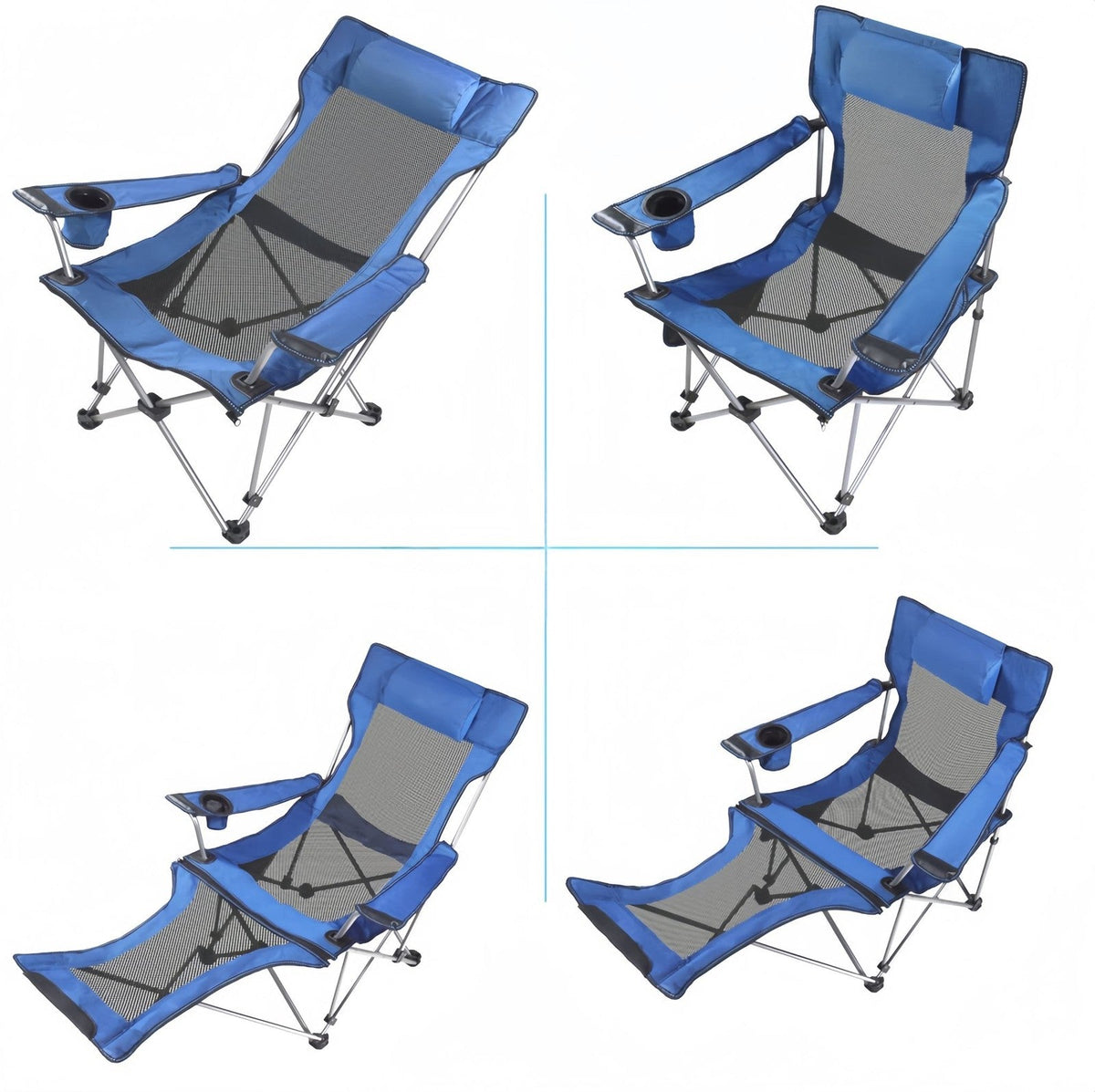 Folding Reclining Adjustable Camping Chair with Detachable Footrest
