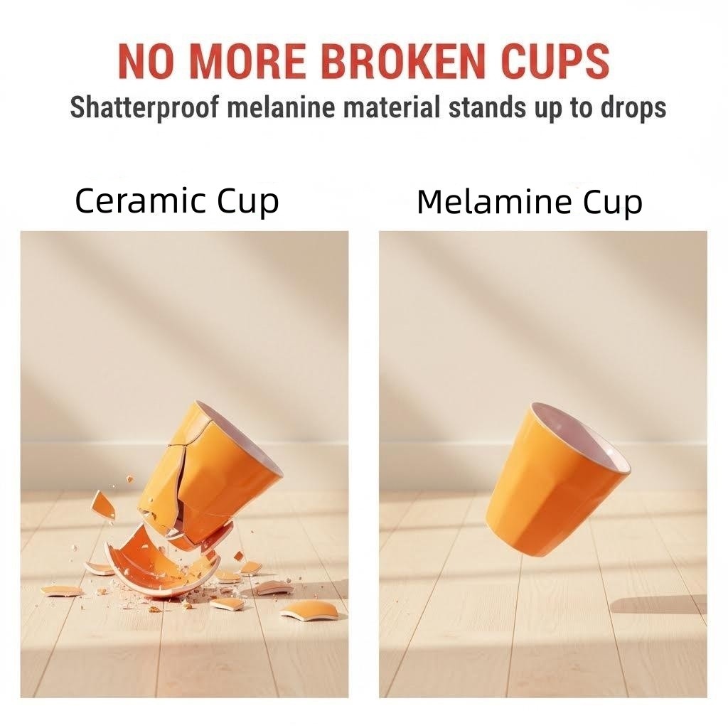 300ML Melamine Cups, Set of 6 in Blue Shatter-Proof Dishwasher Safe