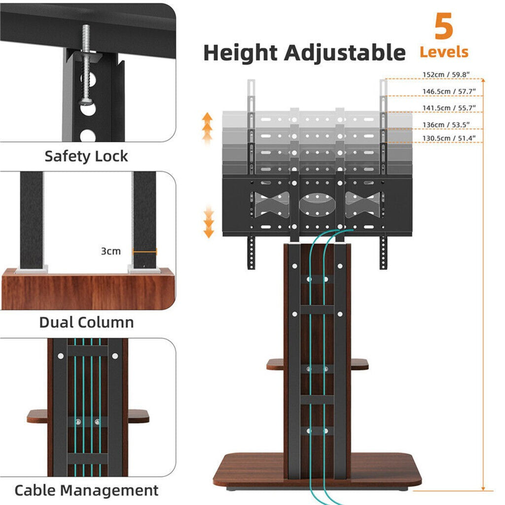 Heavy Duty TV Floor Stand Height Adjustable Up To 65"