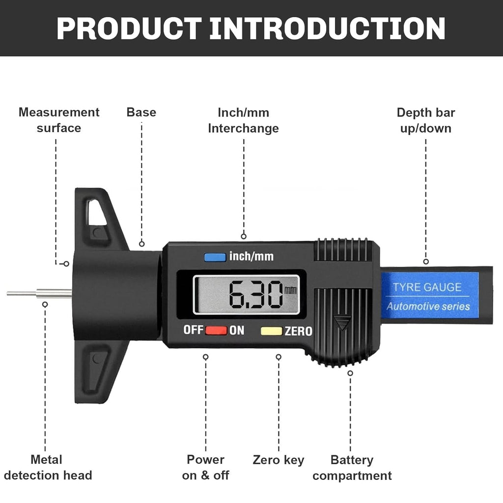 Tyre Tread Depth Gauge Portable Tread Depth Tester