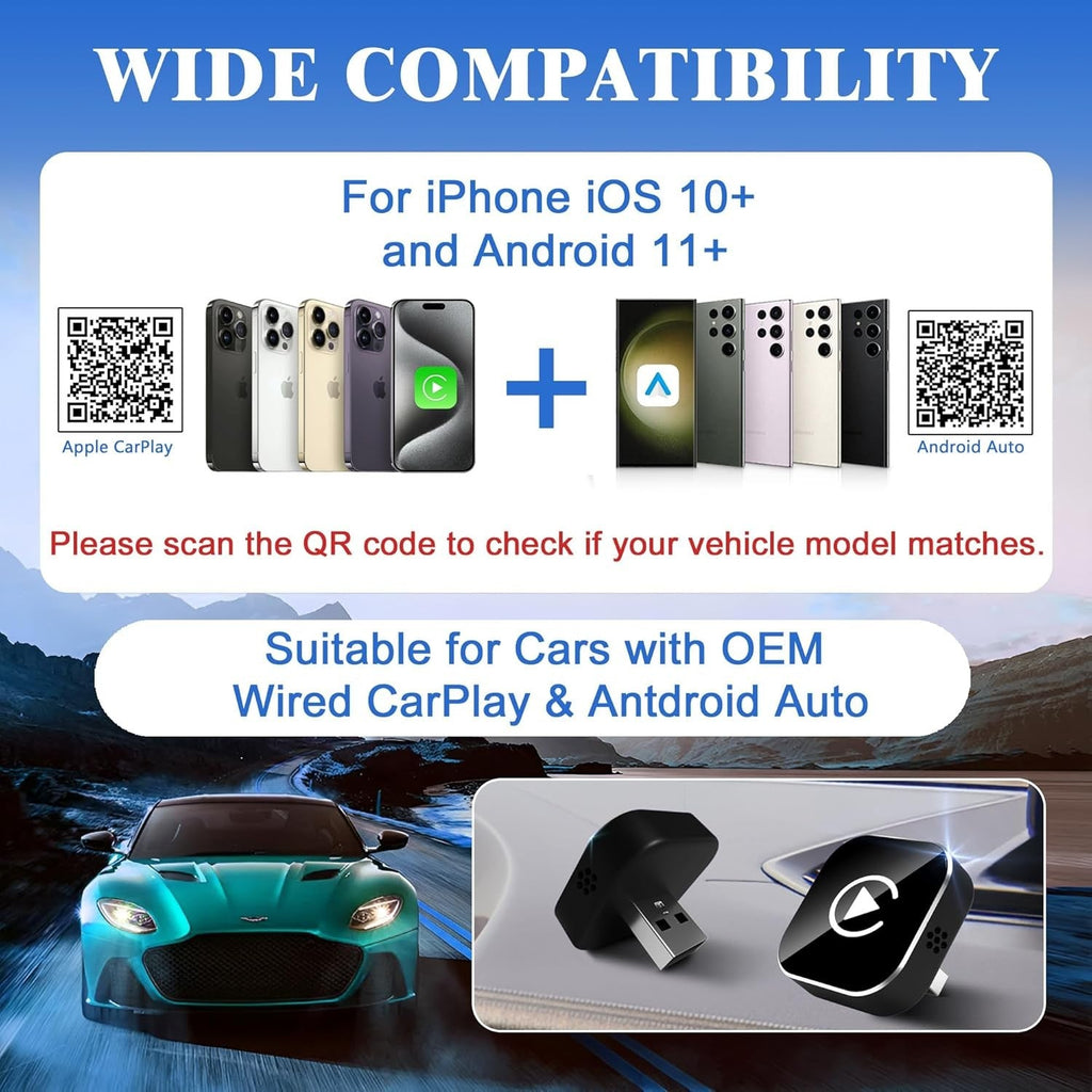 2 in1 Wireless Carplay Android Auto Adapter WiFi BT Auto Connect Mini USB Dongle