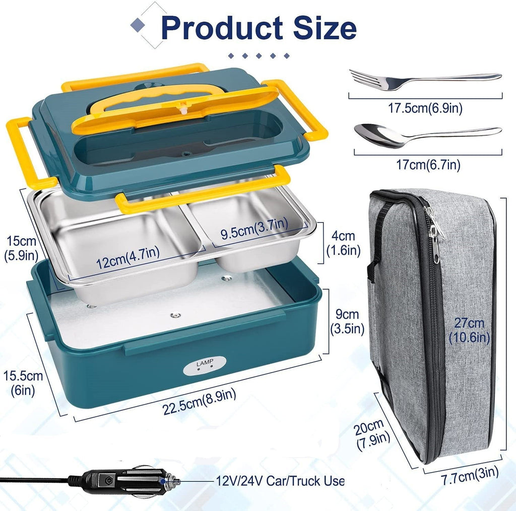 Portable Electric Heated Car Plug Heating Hot Travel Lunch Box Bento Food Warmer