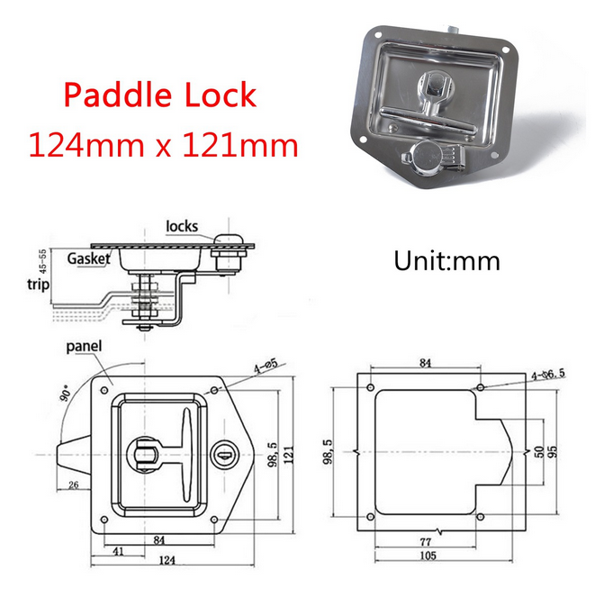T Handle Lock Stainless Steel With Keys Trailer Camper Truck Tool Box Silver