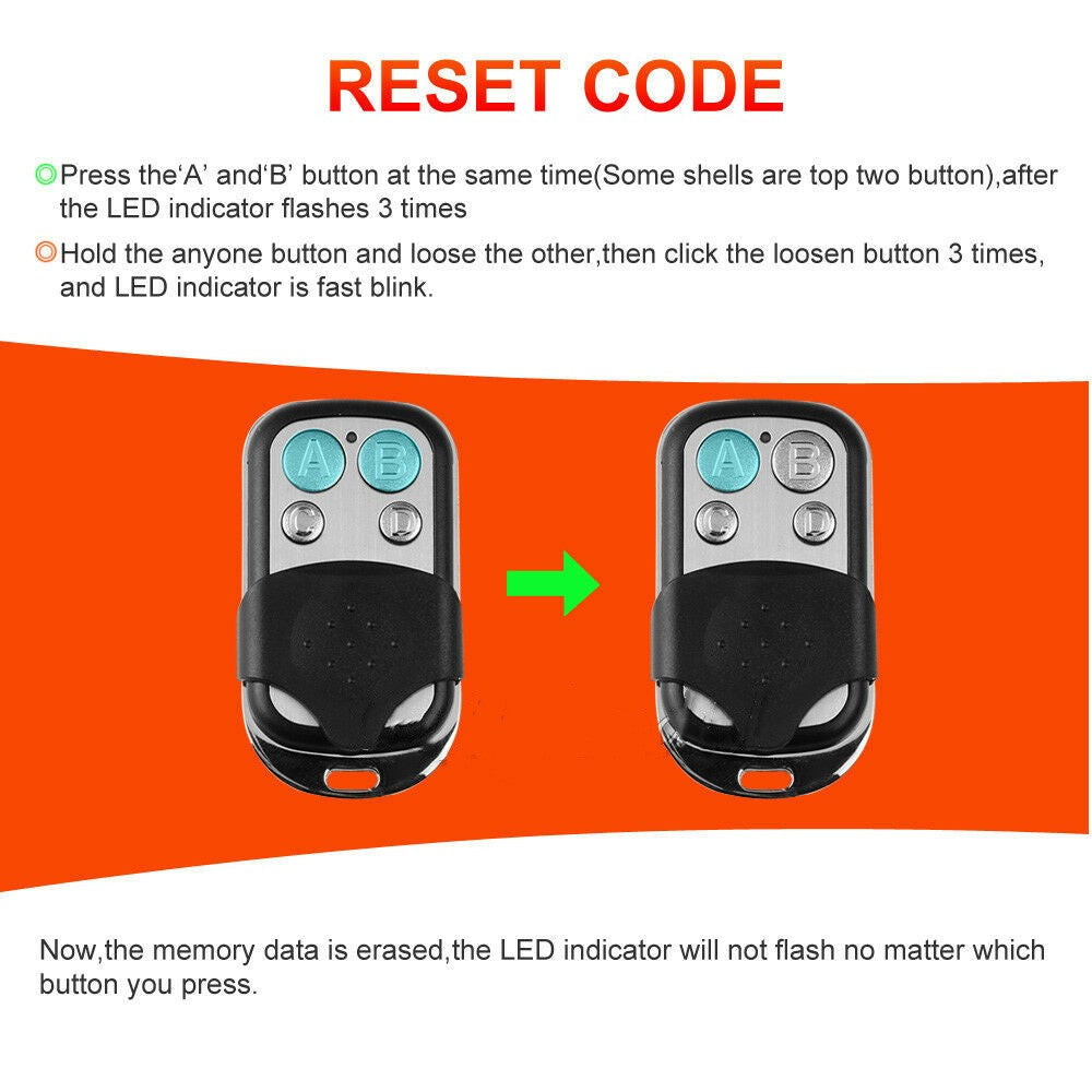Universal Replacement Garage Door Gate Car Cloning Remote Control Key Fob 433