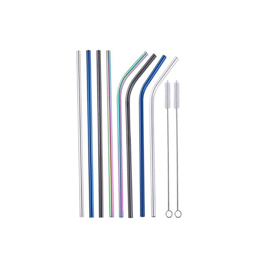 Reusable 304 Stainless Steel Straws Metal Drinking Washable Bent Straw + Brushes