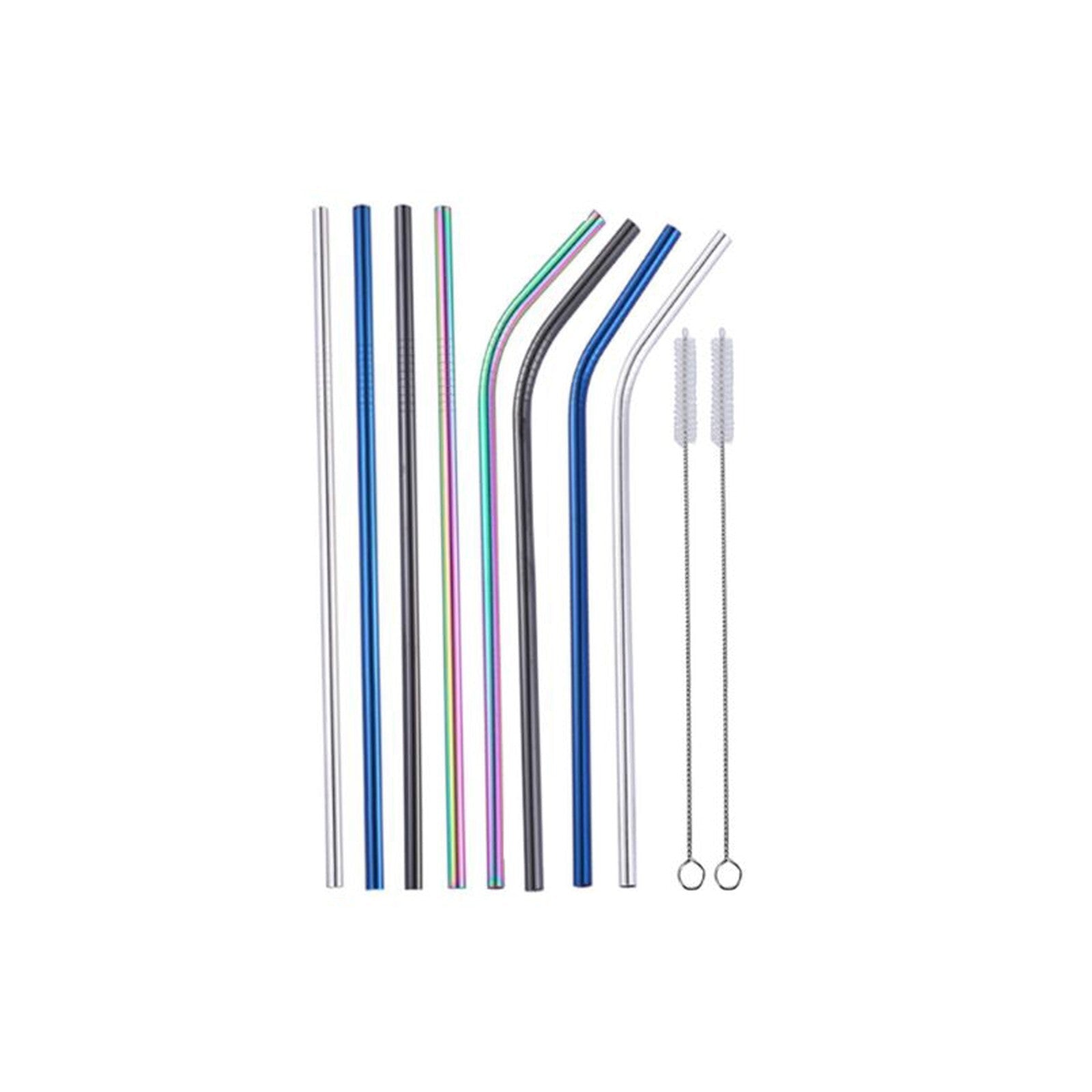 Reusable 304 Stainless Steel Straws Metal Drinking Washable Bent Straw + Brushes
