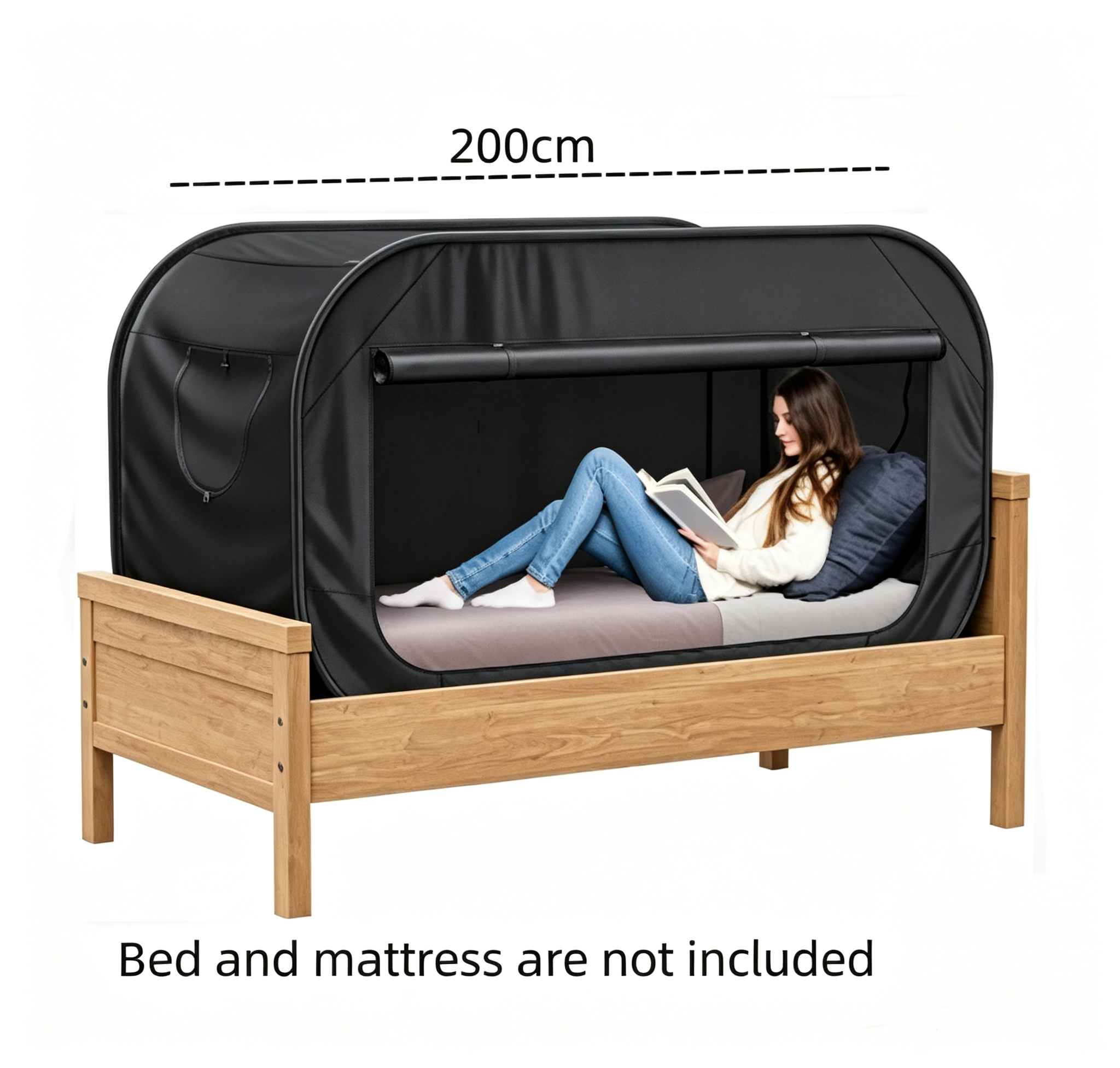 Pop Up Bed Tent Black Bed Canopy Shelter Cabin Indoor Privacy
