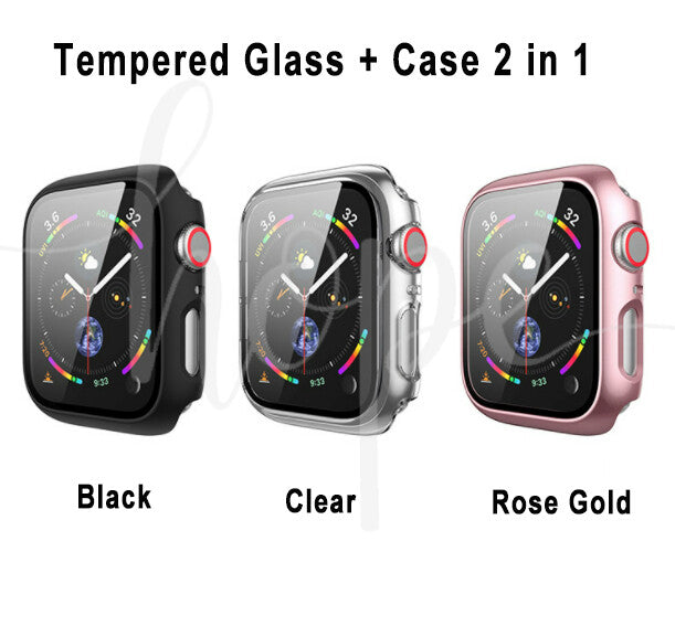 Case Cover Apple Watch iWatch 8/7/6/5/4/3/2/SE 45 44 42 41 40 38 Tempered Glass