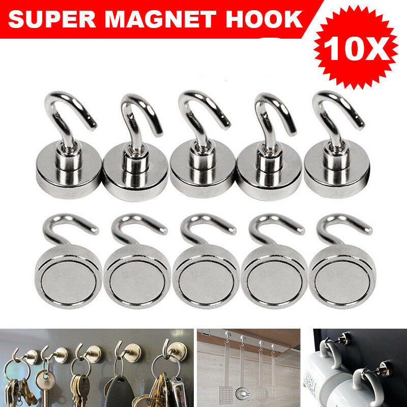 10x Strong Rare Earth Neodymium N38 Magnetic Hanger Holder Magnet Hooks 5.5kg