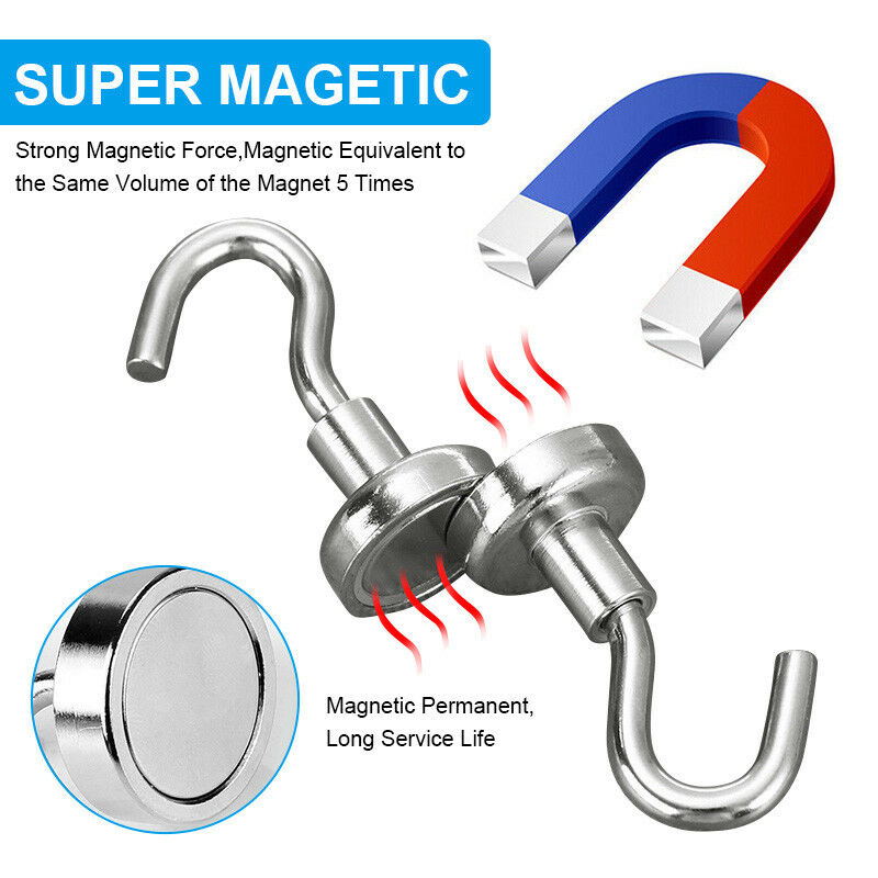 10x Strong Rare Earth Neodymium N38 Magnetic Hanger Holder Magnet Hooks 5.5kg