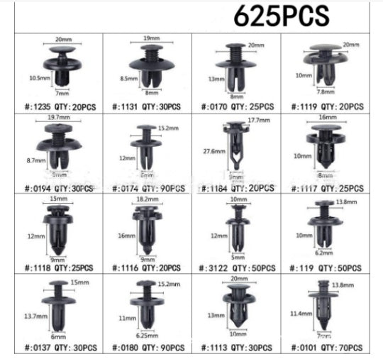 625PCS Car Trim Body Clips Kit Rivets Retainer Door Panel Bumper Plastic Fastener